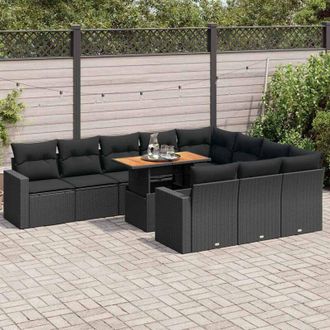 vidaXL Set De Sof&aacute;s De Jard&iacute;n 11 Pzas Y Cojines Rat&aacute;n Sint&eacute;tico Negro Vidaxl