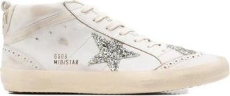 Golden Goose Mid Star leren en glitter high top sneakers - Dames - Sneakers - Beige - 40 EU - Leer - Schoenen
