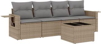 vidaXL Vidaxl - Juego De Sof&aacute;s Jard&iacute;n Con Cojines 5 Pzas Rat&aacute;n Sint&eacute;tico Beige