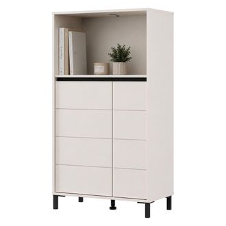 Dmora Aparador Cosoleto, Alacena 2 Estantes, 3 Compartimentos, 2 Puertas, 74x40x135h Cm Blanco Crema