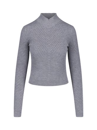 Victoria Beckham Fitted Ribbed Knit Sweater with Subtle V-Neckline
