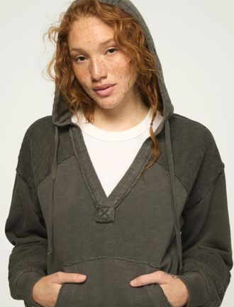 Lucky Brand Womens Lace Trim Mix Fleece Hoodie
