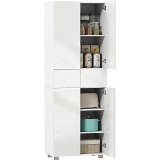 HOMCOM Homcom Aparador Alacena De Cocina Mueble Auxiliar De Cocina Con 4 Puertas 2 Cajones Y Estantes Ajustables Estilo Moderno Antivuelco 60x35x170 Cm