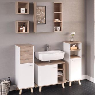 Vicco Conjunto De Muebles De Ba&ntilde;o Senyo, Blanco, 5 Partes, Con Estantes