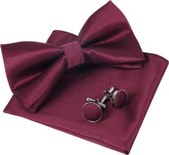 Alizeal Solid Pre-tied Bow Tie Cufflinks Hanky Set for Men Neck Wear, Maroon