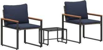 vidaXL Furniture Sets with Cushion 3 pcs Grey and Navy Blue Rattan vidaXL