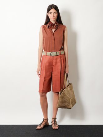 Brunello Cucinelli Womens Shorts With Monili Detail Orange Linen
