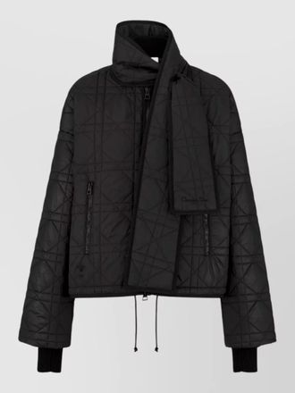 Dior quilted coat high collar scarf drawstring