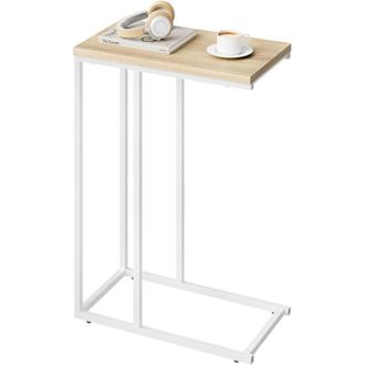 Woltu Woltu - Mesa Auxiliar Mesa De Centro Mesita De Noche Mesa Port&aacute;til Marco De Metal Tablero De Madera Roble Brillante 45x25x63.5cm