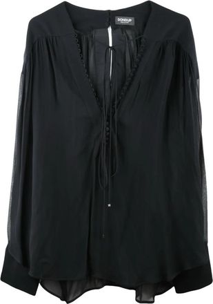 Dondup Chiffon blouse met omgeslagen mouwen - Dames - Blouses - Zwart - XL - Chiffon - Overhemden