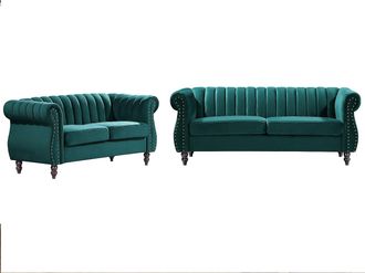 Vente-Unique Sof&aacute;s chesterfield de 3 plazas y 2 plazas de terciopelo verde esmeralda TRUMBO