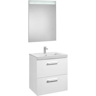 Roca Conjunto De Mueble (2 Cajones), Lavabo Y Espejo Led Prisma - Roca Color: Blanco Brillo - Medidas: 600 Mm