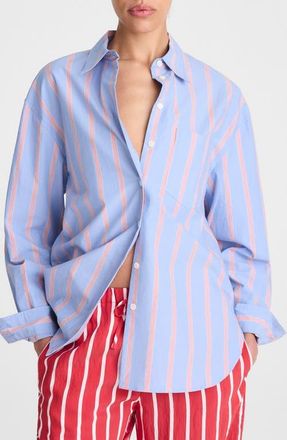 Madewell The Easy Stripe Cotton Poplin Button-Up Shirt in Calm Blue at Nordstrom, Size Xx-Small