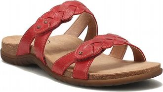 Taos Womens Braidie Leather Slide Sandal In True Red