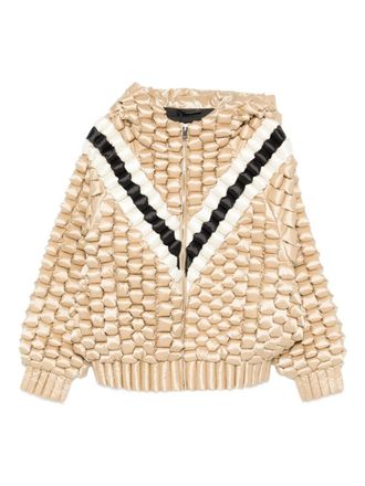 RAXXY textured hooded coat - unisex - Polyamide/Polyester/Goose Feather/Goose Down - S - Neutrals