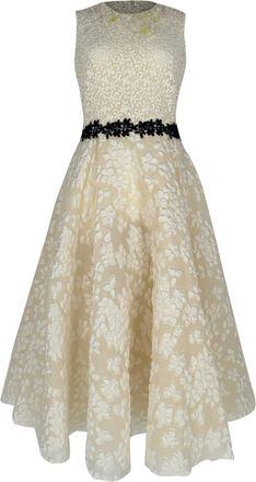 Giambattista Valli Floral-Lace Detailed Midi Dress in White Polyester