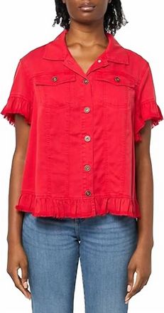 Multiples Short Sleeve Two Pocket Jacket Top In Red