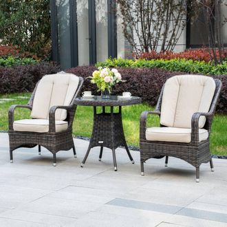 Direct Wicker Garden Aluminum Rattan Bistro Set, Round Table & 2 Armchairs in Brown | Size: 2 Person