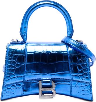 Balenciaga Pre-owned Balenciaga Metallic Calfskin Croc Embossed Hourglass Satchel XS Ladies SXQSR6C1HKQZUL19