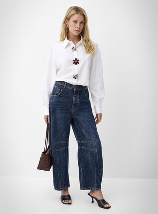 Icone Womens Playful flower buttons loose poplin shirt