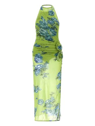 Magda Butrym floral-print side-slit midi dress - women - Cupro/Elastane - 38 - Green