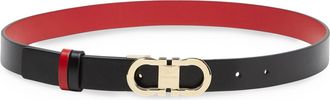 Ferragamo Narrow Calf Leather Belt with Polished Gold-Tone Buckle