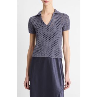 Vince Open Stitch Cotton Johnny Collar Sweater in Mauve Thistle at Nordstrom Rack, Size Small