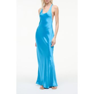 Staud Juanita Racerback Satin Gown in Pool at Nordstrom, Size 00