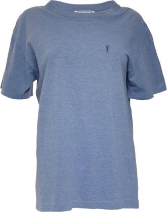 Saint Laurent 1990s T-shirt met geborduurd logo - Blauw
