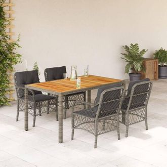 vidaXL Set Comedor De Jard&iacute;n 5 Piezas Con Cojines Rat&aacute;n Sint&eacute;tico Gris Vidaxl