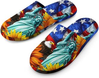 Generic I Love U.S.A Mens Slippers Flannel Warm House Shoes with Rubber Anti-Slip Sole Slip On for Home Outdoor