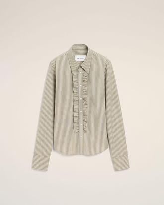 Ami Beige Cotton Long Sleeve Ruffled Adjusted Shirt Beige - 34 - for Women