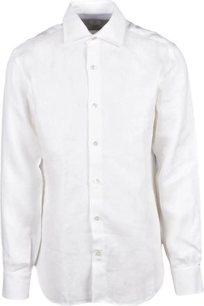 Eleventy White Men Linen Shirt