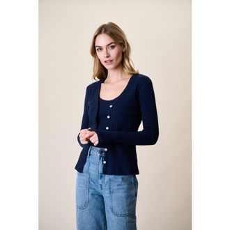 Marea Pointelle Cardigan in Navy at Nordstrom, Size Medium