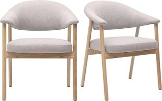 Miliboo Sillas De Tela Efecto Terciopelo Texturizado Beige Y Madera Clara (paquete De 2) Giulia