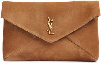 Saint Laurent Large Cassandre Suede Envelope Clutch in Golden Leaf at Nordstrom