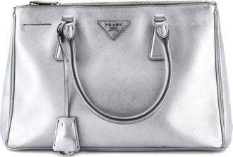 Prada Borsa tote Lux piccola in pelle Saffiano con doppia zip - Argento