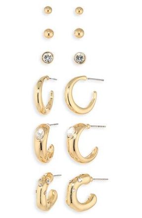 Natasha 9-Pack Assorted Stud & Hoop Earrings in Gold at Nordstrom Rack