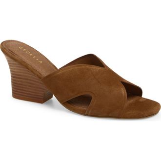 Cecelia New York Faye Wedge Slide Sandal in Cognac Suede at Nordstrom, Size 5.5