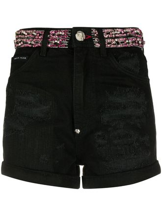 Philipp Plein Shorts denim con decorazione - Nero