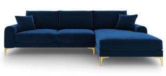 BLOOMINGLOFT Design Ecksofa Madara mit Samtbezug - K&ouml;nigsblau