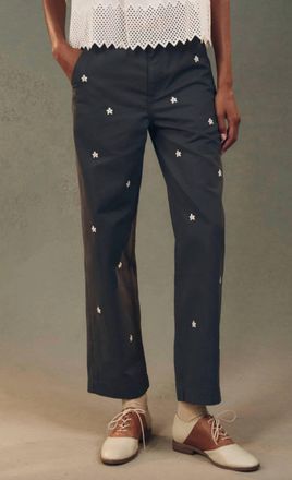 The Great. Garage Pant With Daisy Embroidery In Blue Slate