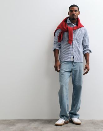 Abercrombie & Fitch camicia oversize in twill con logo iconico a righe blu