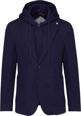 Manuel Ritz Jassen, Heren, Blauw, M, Katoen, Giacca slim sfoderata in jersey