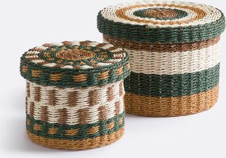 La Redoute Interieurs Set van 2 manden met deksel, gevlochten papier, Onaga
