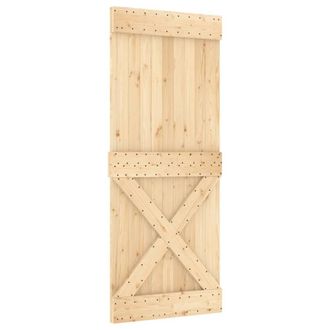 Berkfield Home Sliding Door with Hardware Set 85x210 cm Solid Wood Pine in Light Tan