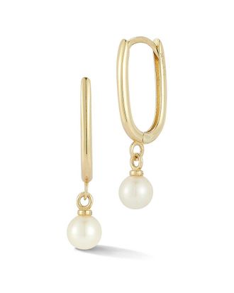 Ember Fine Jewelry 14K 4Mm Pearl Oval Huggie Hoop Earrings