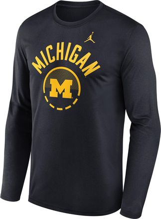 Nike Jordan Mens Michigan Courtside Jordan Brand Dri-FIT College Long-Sleeve T-Shirt in Blue | 0JTJ4FAMWN-FFP