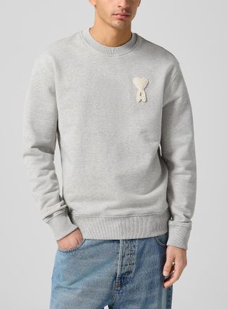 Ami Mens Crocheted logo heathered sweatshirt