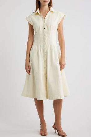 Ronny Kobo Edie Pleat Waist Denim Shirtdress in Ecru at Nordstrom, Size X-Small
